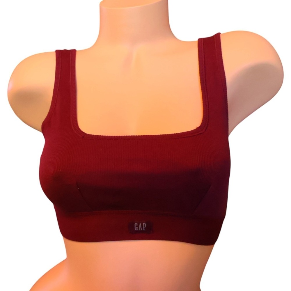 GapBody Red Cotton Rib Square Neck Bralette GPW01052 Wireless Bra NWT L